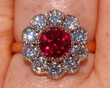 3ct Round Cut Pink Ruby Milgrain Floral Halo Engagement Ring 14k Rose Gold Over