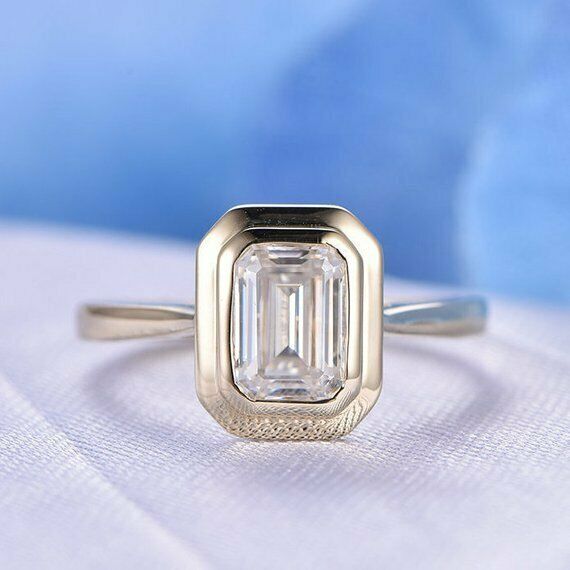 1ct Emerald Cut VVS1D Diamond Solitaire Engagement Ring 14k Yellow Gold Finish