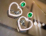 1.5ct Drop Earrings Round Cut Green Emerald Stylish Heart 14k White Gold Finish