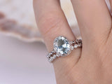 1.7ct Oval Cut Blue Aquamarine Bridal Set Engagement Ring 14k White Gold Finish