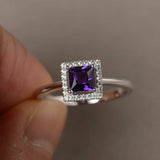 1ct Princess Cut Purple Amethyst Engagement Ring 14k White Gold Finish Solitaire