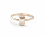 0.9ct Princess Cut Diamond Fancy Rectangle Minimal Ring 14k Rose Gold Finish