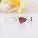 1.2ct Pear Cut Garnet Blue Sapphire Open Birthstone Ring 14k White Gold Finish