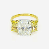 4Ct Radiant Cut Diamond And Yellow Sapphire Trilogy Ring 18K Yellow Gold Finish