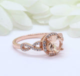 2ct Round Cut Peach Morganite Engagement Ring Twist Shank Halo 14k RoseGold Over