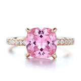 2Ct Cushion Cut Pink Sapphire Hidden Halo Engagement Ring 14K Rose Gold Finish