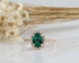 1.5ct Oval Cut Green Emerald Halo Diamond Engagement Ring 14k Rose Gold Finish