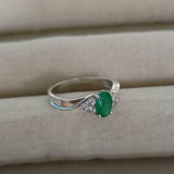 2ct Oval Cut Green Emerald Diamond Petite Round Accents Ring 14k WhiteGold Over