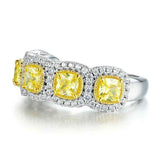 5Ct Cushion Cut Yellow Sapphire Diamond Halo Engagement Ring 14K White Gold Over