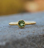 0.7ct Round Cut Green Peridot Bezel Set Solitaire Ring 14k Yellow Gold Finish