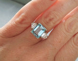 3ct Emerald Cut Aquamarine Diamond Solitaire Engagement Ring 14k White Gold Over