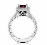 2.5ct Emerald Cut Red Garnet Halo Solitaire with Accent Ring 14k White Gold Over