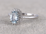 2ct Oval Cut Blue Aquamarine Engagement Ring Diamond Floral 14k WhiteGold Finish