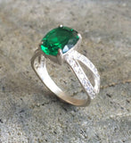 1.6ct Engagement Ring Oval Cut Green Emerald Split Shank 14k White Gold Finish