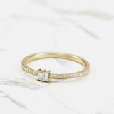 Dainty Minimalist Engagement Ring 0.7ct Baguette Cut Diamond 14k YellowGold Over