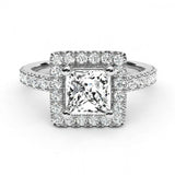 2.5ct Princess Cut Diamond Halo Cluster Engagement Ring 14k White Gold Finish