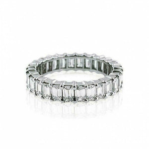 4.5ct Emerald Cut DVVS1 Diamond Full Eternity Wedding Band 14K White Gold Finish