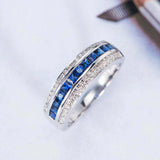 2.5ct Princess Cut Blue Sapphire Wedding Band Half Eternity 14k White Gold Over