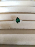 1.2ct Engagement Ring Pear Cut Green Emerald Diamond Accent 14k WhiteGold Finish