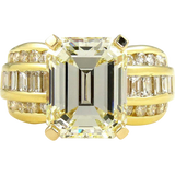 5Ct Emerald Cut Diamond Wide Art Deco Engagement Ring 14K Yellow Gold Finish