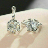 2ct Round Cut Moissanite Latch Back Huggies Hoop Earrings 14k White Gold Plated