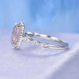 2.5ct Cushion Cut Peach Morganite Halo Engagement Ring 14k White Gold Finish