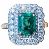 3ct Green Emerald Cut Engagement Ring Double Halo Cocktail 14k White Gold Finish