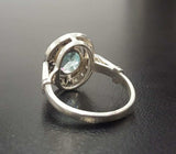 2.4ct Oval Cut Blue Aquamarine Vintage Inspired Halo Ring 14k White Gold Finish