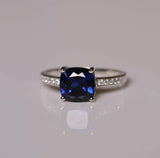 1.2ct Cushion Cut Blue Sapphire Engagement Ring 14k White Gold Finish Solitaire