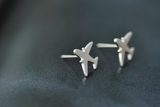 Cute Small Flying Aeroplane Stud Earrings Graduation Gift 14k White Gold Finish