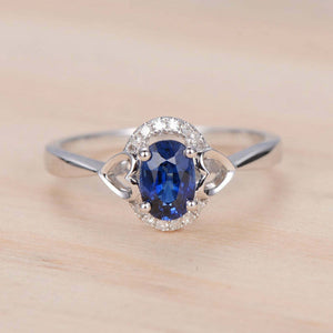 1.2ct Oval Cut Blue Sapphire Engagement Ring Stylish Halo 14k White Gold Finish