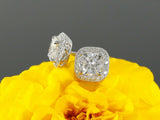 2ct Cushion Cut Diamond Halo Filigree Stud Women Earrings 14k White Gold Finish