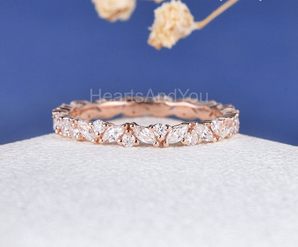 2ct Marquise Simulated Diamond Full Eternity Wedding Band 14k Rose Gold Plated