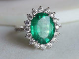 2.6ct Engagement Ring Oval Cut Green Emerald Diamond Floral 14k WhiteGold Finish