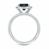 2.5Ct Round Cut Black Diamond Halo Accent Engagement Ring 14K White Gold Finish