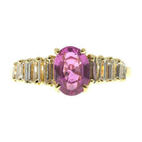 2ct Oval Cut Pink Sapphire Engagement Ring Baguette Accent 14k YellowGold Finish