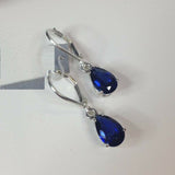 2ct Drop Earrings Pear Cut Blue Sapphire Teardrop Leverback 14k WhiteGold Finish