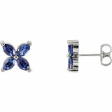 0.5ct Marquise Cut Blue Sapphire Flower Stud Earring Women 14k White Gold Finish