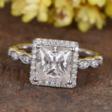 2ct Princess Cut Diamond Halo Solitaire with Accents Ring 14k White Gold Finish