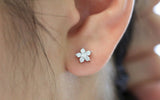 Flower Stud Earrings 0.3ct Round Brilliant Cut Diamond 14k White Gold Finish