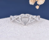 0.75ct Heart Stone Ring Setting Round Moissanite Semi Mount 14k WhiteGold Plated