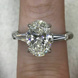 2.5Ct Oval Cut Diamond Baguette Accents Engagement Ring 14K White Gold Finish