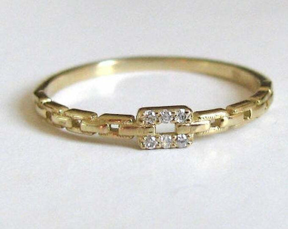 Open Link Chain Style Engagement Ring 0.15ct Round Diamond 14k Yellow Gold Over