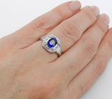 2.2ct Oval Blue Sapphire Art Deco Vintage Engagement Ring 14k White Gold Finish