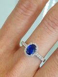 2ct Oval Cut Blue Sapphire Round Accent Diamond Halo Ring 14k White Gold Finish