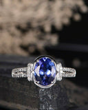 1.2ct Oval Cut Blue Tanzanite Engagement Ring 14k White Gold Finish Split Shank