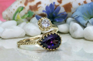 1.4ct Engagement Ring Pear Cut Purple Amethyst Open Cuff 14k Yellow Gold Finish