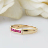 1.5ct Princess Pink Ruby Wedding Band Channel Set Stackable 14k Yellow Gold Over