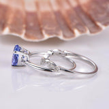 1.3ct Heart Cut Blue Tanzanite Bridal Set Engagement Ring 14k WhiteGold Finish