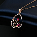 2ct Oval Cut Pink Ruby Flower Design Pendant 14k Rose Gold Finish NO CHAIN